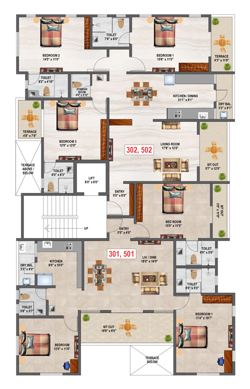 Swojas Gauri: 3rd & 5th Floor Plan